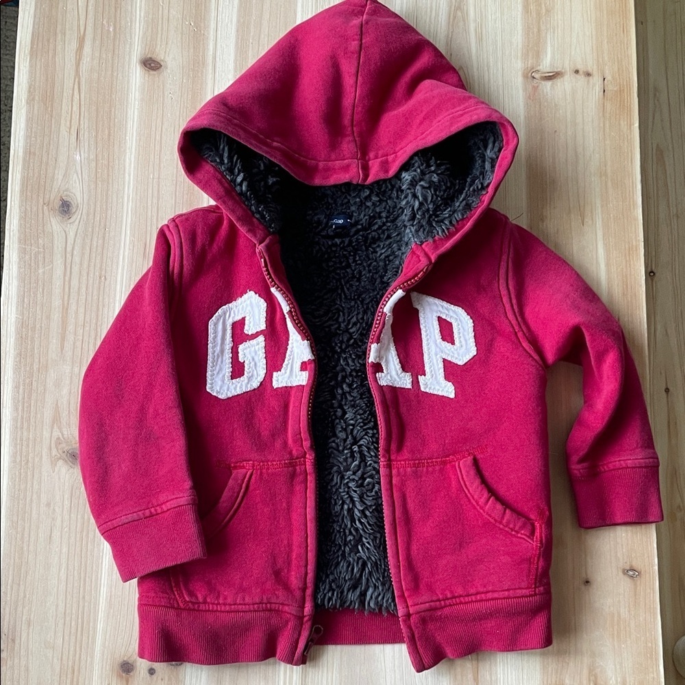 GAP Kids Cozy Red Hoodie with Sherpa Lining